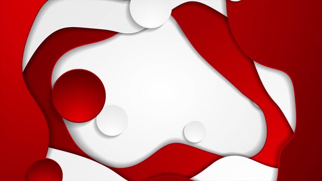 Contrast red and white curved liquid waves pattern. Abstract corporate wavy motion background with circles. Video animation Ultra HD 4K 3840x2160