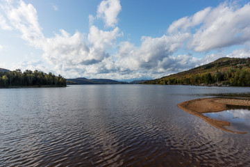 View of the Lac Tremblant in Mont-Tremblant village. Quebec. Canada