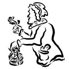 Poor elderly man with gifts in his hands