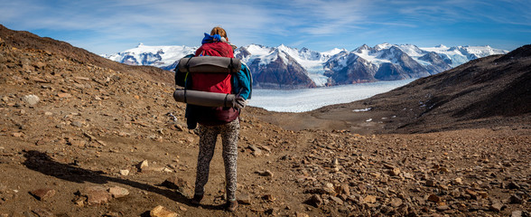 The John Garner pass with the glacier grey behind on the O trek of Torres del Paine national park,...