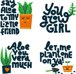 Set of plant and gardening jokes, multicolor