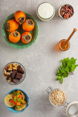 Frame of breakfast foods. Healthy eating concept. Cereals