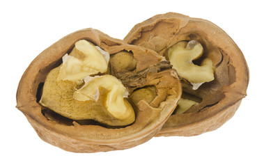 Broken walnut isolated on a white background.