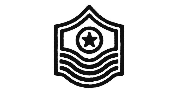 Military rank outline icon animation footage/video. Hand drawn like symbol animated with motion graphic, can be used as loop item, has alpha channel and it's at 4K video resolution.