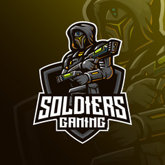 soldier mascot logo design vector with modern illustration concept style for badge, emblem and tshirt printing. robotic soldier illustration for sport and esport team.