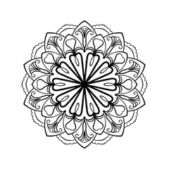 Mandala background. Ethnic decorative lacy floral element in circle. Hand drawn pattern. Coloring book page.