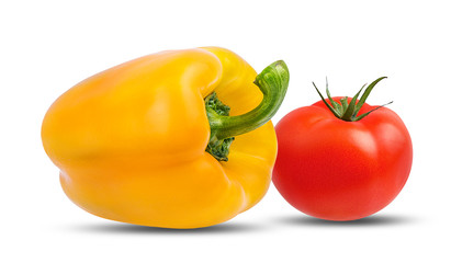 Fresh epper and tomato isolated on white background with clipping path