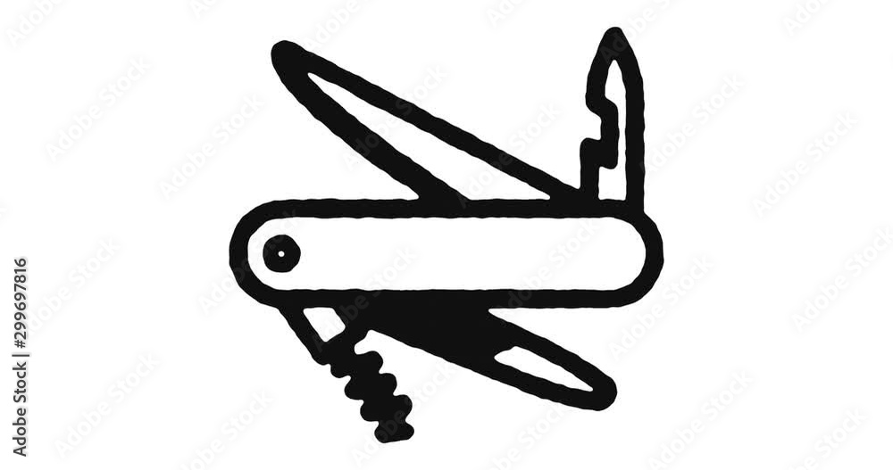 Poster utility knife outline icon animation footage/video. hand drawn like symbol animated with motion grap
