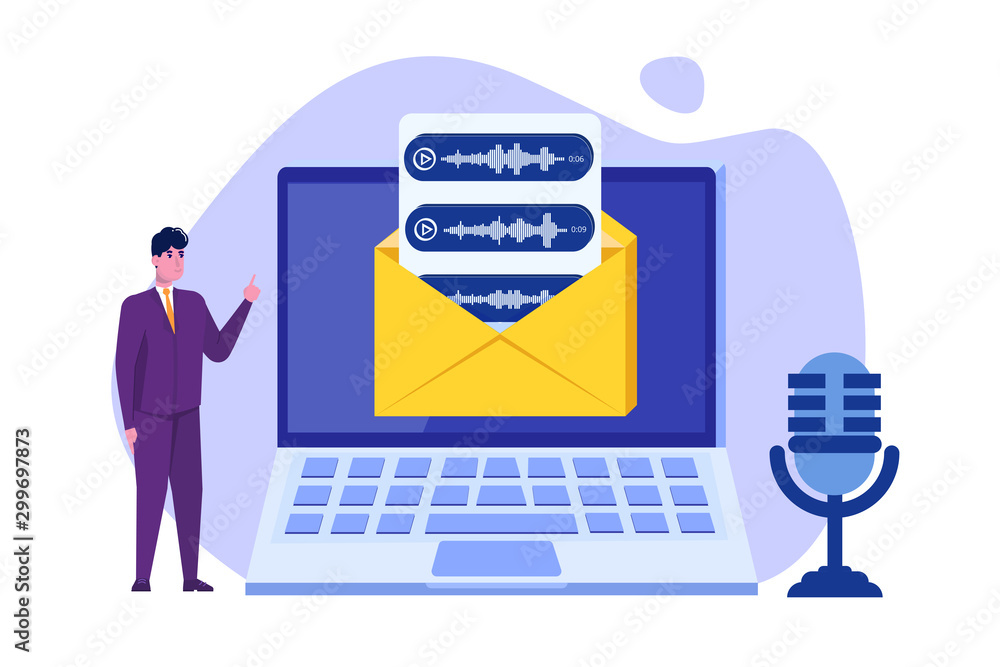 Poster voice messages, voice recognition concept with character. can use for web banner, landing page templ