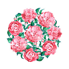 round bouquet with pink camellia