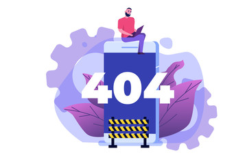  Developing web site, Website under construction, 404 page, Coming Soon concept. Maintenance work. Vector Illustration.