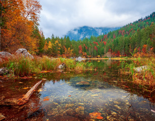Golden Autumn colors at Bavarian Lake Tourist place