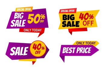 best offer price and big sale pricing tag badge design.store discount banner card isolated vector icons collection