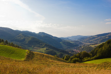 Fototapeta premium Village Rytro in Beskid Sądecki in summer. View from near village Wola Krogulecka, Poland.