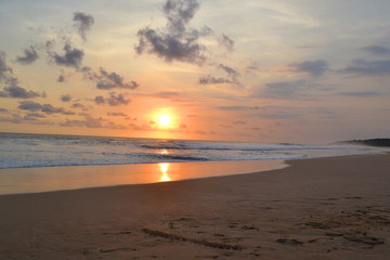 Fototapeta na wymiar Beautiful Nature Orange Sunset on The Beach View. Warm Colour - Image. 