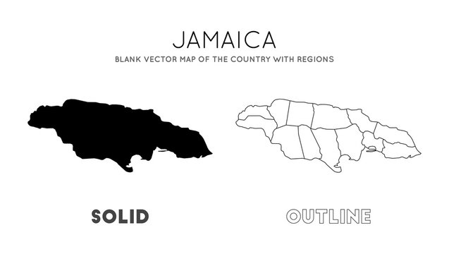 Jamaica map. Blank vector map of the Country with regions. Borders of Jamaica for your infographic. Vector illustration.