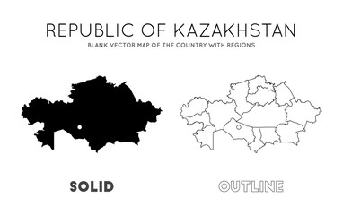 Kazakhstan map. Blank vector map of the Country with regions. Borders of Kazakhstan for your infographic. Vector illustration.