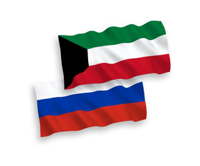 Flags of Kuwait and Russia on a white background
