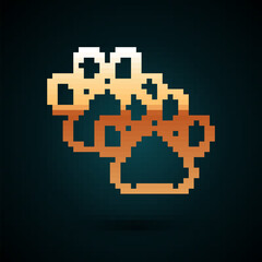 Gold line Paw print icon isolated on dark blue background. Dog or cat paw print. Animal track. Vector Illustration