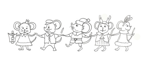 Running and dancing mice hold the hands