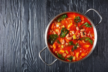 italian borlotti or cranberry beans soup in a pot