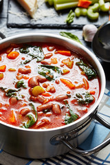 borlotti beans tomato spinach Soup, top view