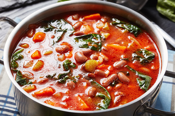 borlotti beans tomato spinach Soup, top view