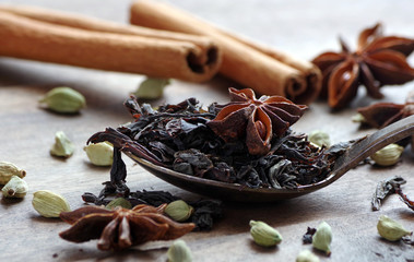 Ingredients for making spicy Indian Masala tea.