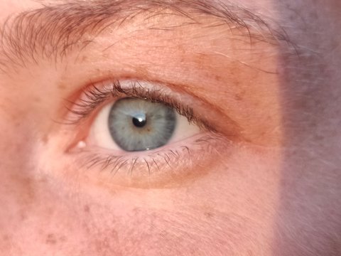 close up of Caucasian female blue eye