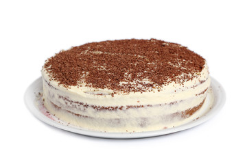Layer cake with buttercream and jam. Isolated on white background.