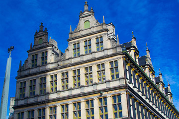 Fototapeta premium View of the facade of the Town Hall (Stadhuis) of Ghent, Belgium, from Botermarkt, one of the main streets