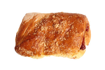 Sweet roll with jam. Isolated on white background. DIrectly Above.
