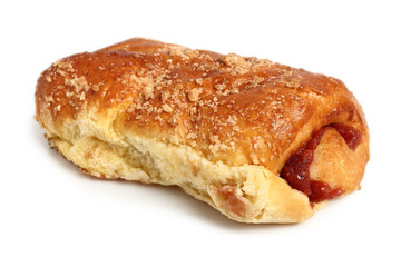 Sweet roll with jam. Isolated on white background. Macro.