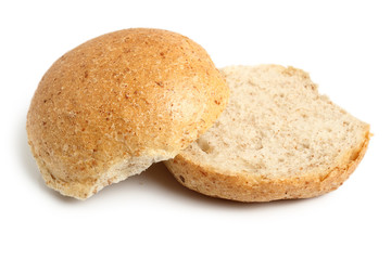 Halves of Graham Bread Roll. Isolated on white background.