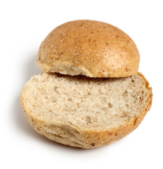 Halves of Graham Bread Roll. Isolated on white background.