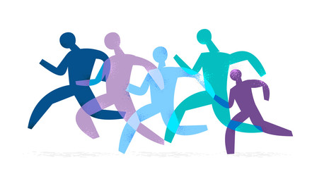 Fototapeta na wymiar group of running and jumping people vector illustration 