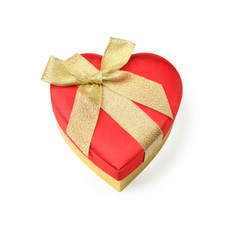 Red gift box with heart shape isolated on white background