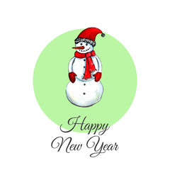 Fototapeta na wymiar Watercolor hand drawn cute illustration of snowman. Perfect for Christmas new year greeting card