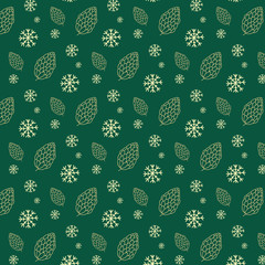 Pattern with fir cones and snowflakes. Holiday vector ornament