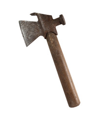 Vintage tool Wooden Handle Hatchet Hammer Axe Crowbar. Isolated