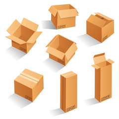 Set of blank brown cardboard packaging boxes