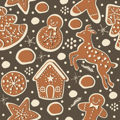 Gingerbread cookie seamless background.