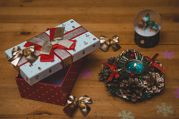 elegant items lie on the table in preparation for the celebration of the new year and christmas