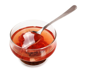 Gelatin dessert with chocolate cookies in bowl. Isolated with clipping path.