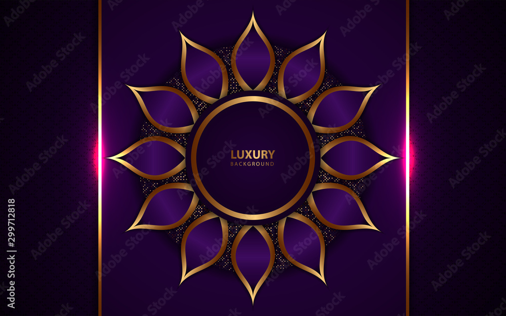 Poster abstract dark purple paper shapes overlapping background a combination with glowing light. luxury an