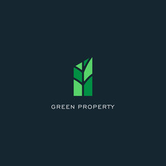 Abstract green property logo design. Nature apartment building icon illustration vector