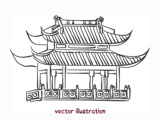 vector sketch of chinese pagoda