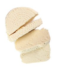 Goat Cheese. Isolated on white background. Directly Above.