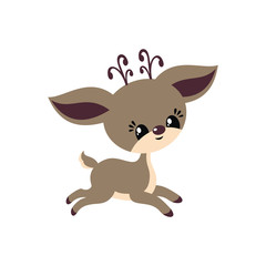 Cute little deer in cartoon style. Christmas vector illustration isolated on a white background.