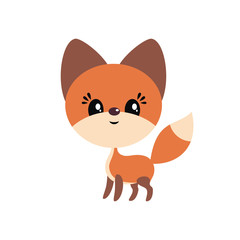Cute little fox in cartoon style. Vector illustration isolated on a white background.